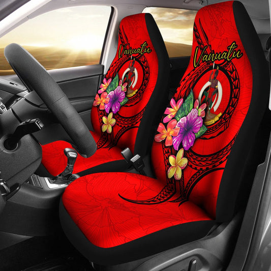 Vanuatu Polynesian Car Seat Covers Floral With Seal Red