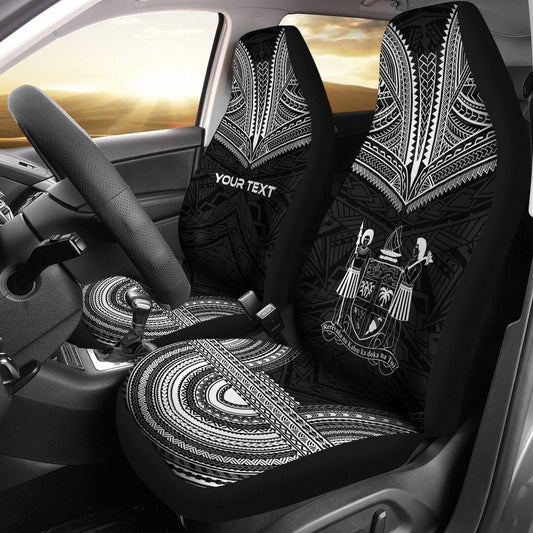 Fiji Custom Personalised Car Seat Cover Fiji Coat Of Arms Polynesian Chief Tattoo Black Version