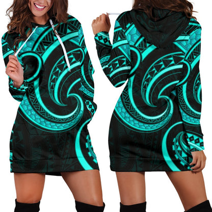 New Zealand Maori Mangopare Women Hoodie Dress Polynesian Turquoise