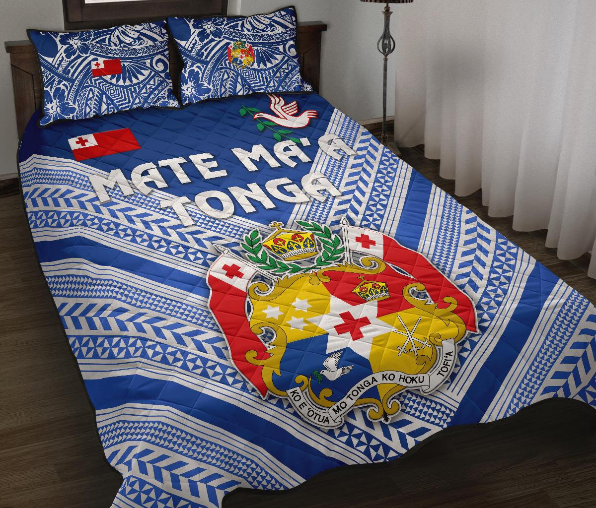 Mate Ma'a Tonga Rugby Quilt Bed Set Polynesian Creative Style Blue