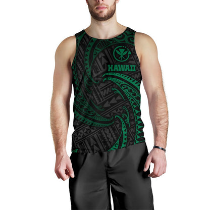 Hawaii Polynesian Men's Tank Top Green Tribal Wave