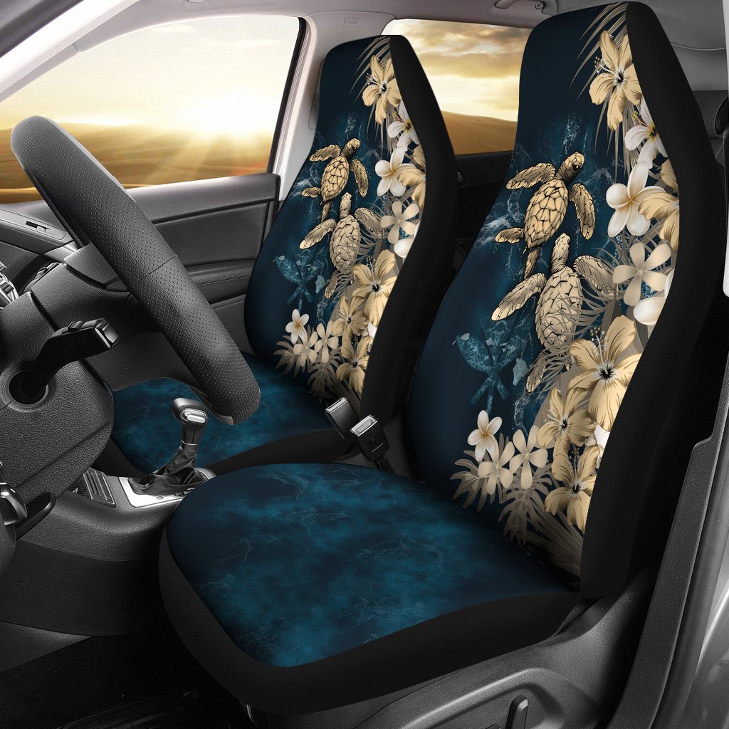 Kanaka Maoli (Hawaiian) Car Seat Covers Sea Turtle Tropical Hibiscus And Plumeria Gold A224