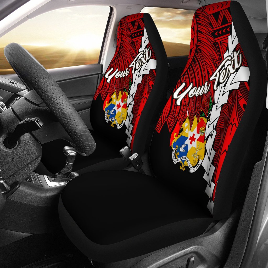 Tonga Polynesian Custom Personalised Car Seat Covers Tribal Wave Tattoo Flag Color