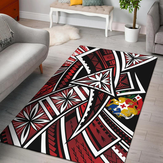 Tonga Polynesian Area Rug Tribal Flower Special Pattern Red Color