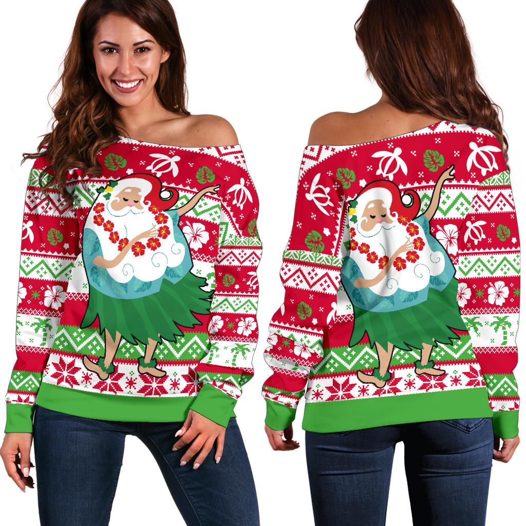 Polynesian Hawaii Christmas Off Shoulder Sweatshirt Santa Dancing