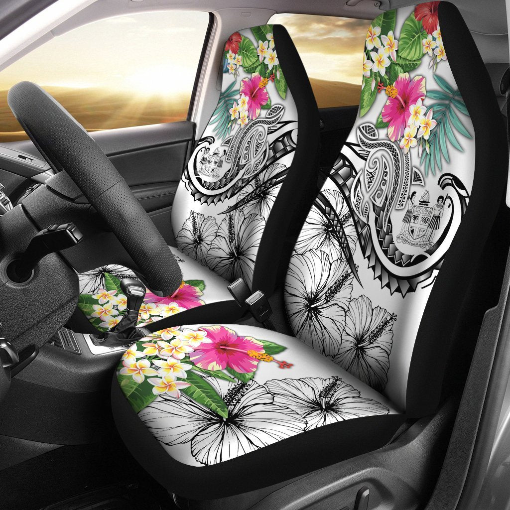 Fiji Polynesian Car Seat Covers Summer Plumeria (White)