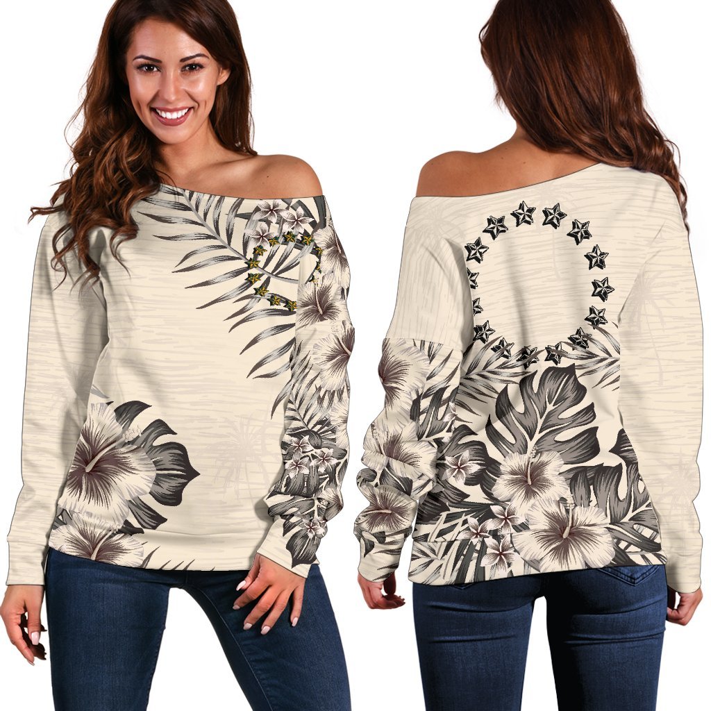 Cook Islands The Beige Hibiscus Off Shoulder Sweater