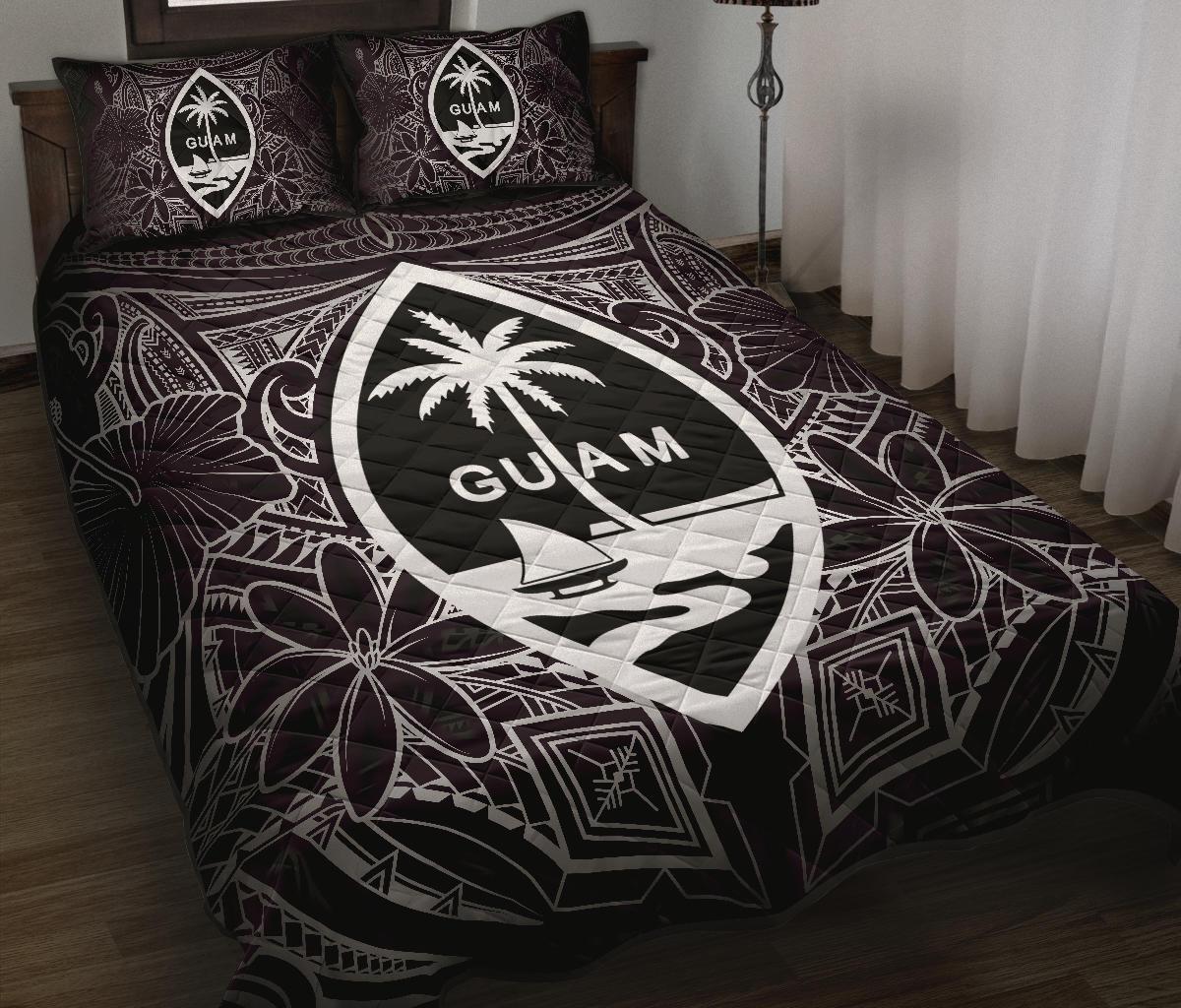 Guam Polynesian Quilt Bed Set White Hibiscus Coat Of Arms