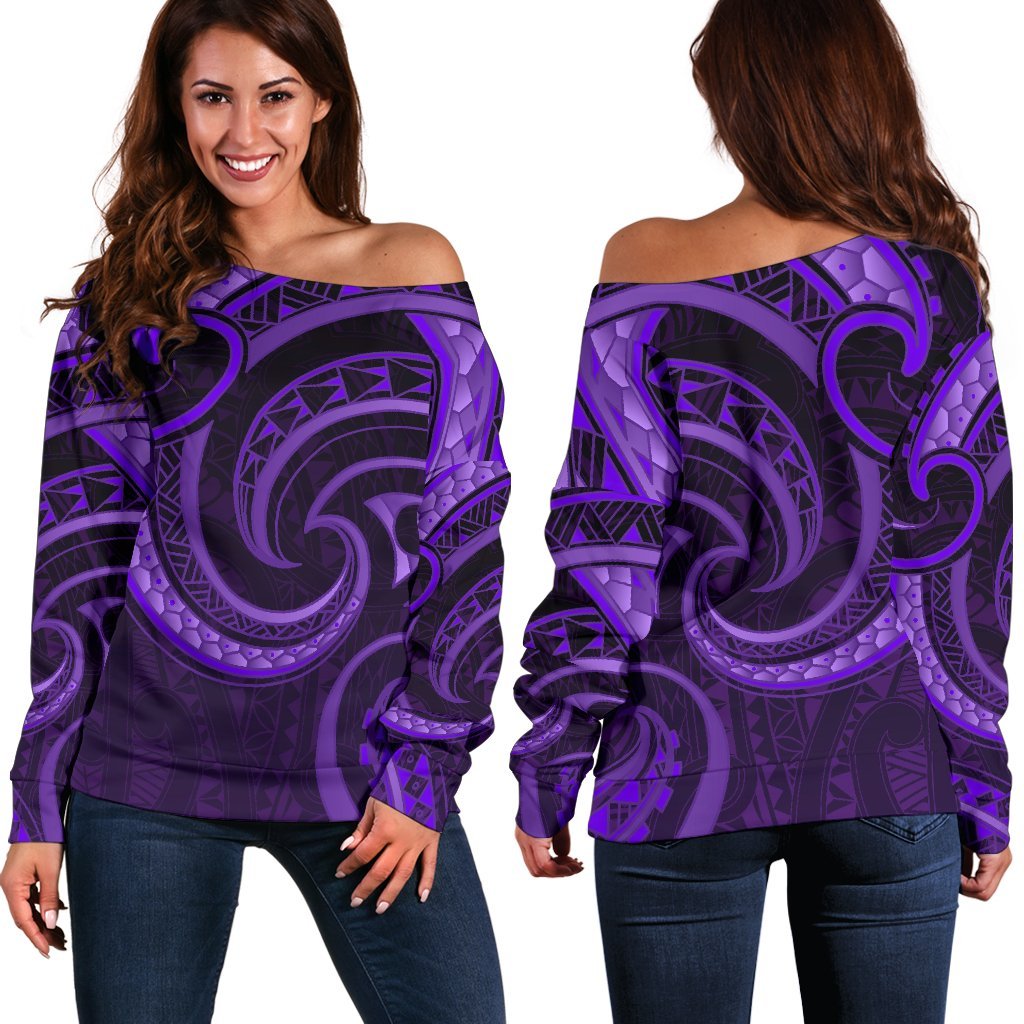 New Zealand Maori Mangopare Women Off Shoulder Sweater Polynesian Purple