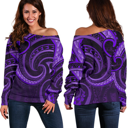 New Zealand Maori Mangopare Women Off Shoulder Sweater Polynesian Purple
