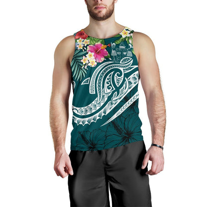 Fiji Polynesian Men's Tank Top Summer Plumeria Turquoise