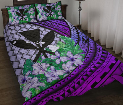 Kanaka Maoli (Hawaiian) Quilt Bed Set Lauhala Polynesian Hibiscus Purple