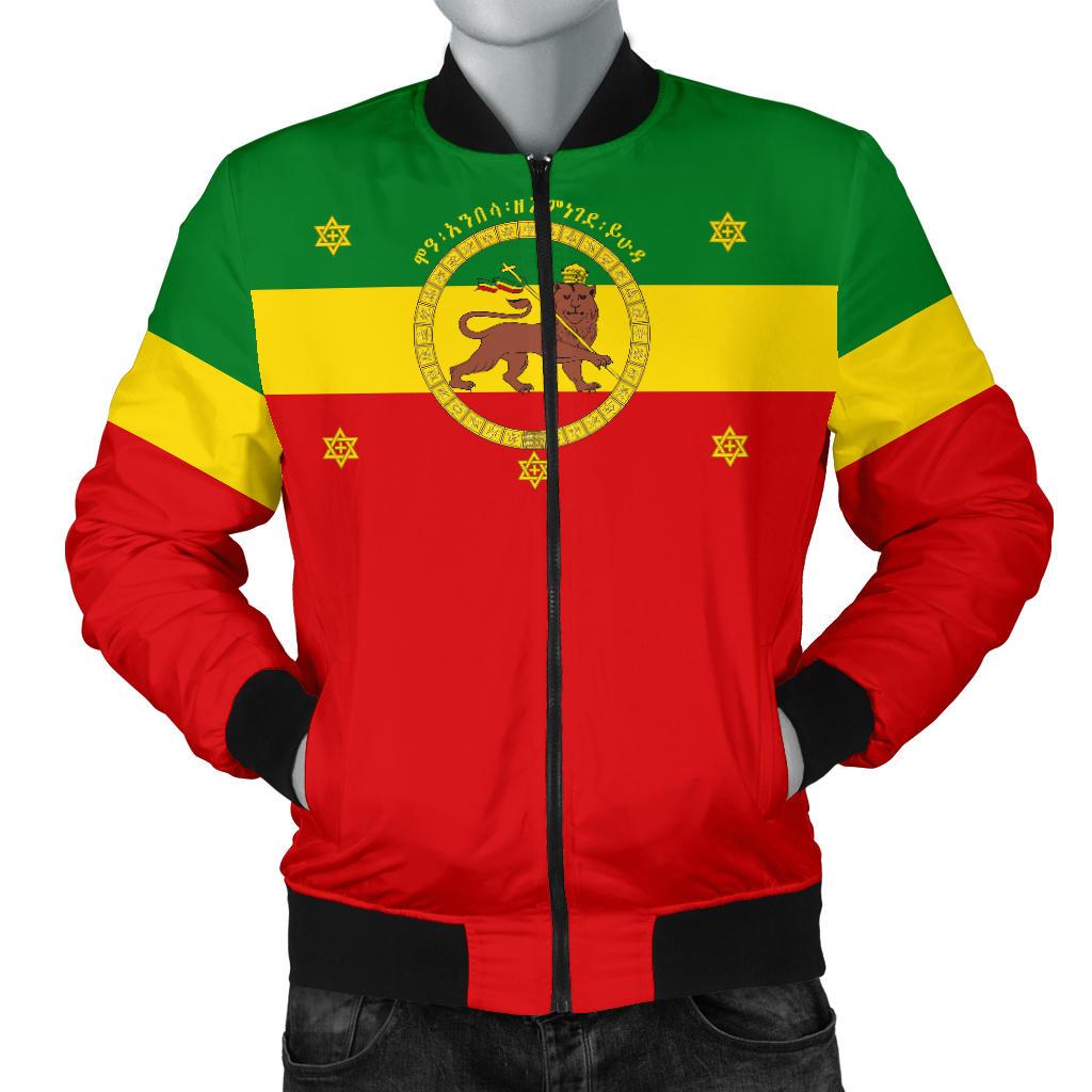 Ethiopia Men'S Bomber Jacket - Imperial Flag Haile Selassie, With The Lion Of Judah