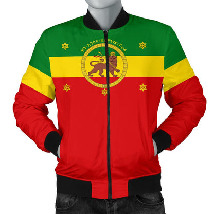 Ethiopia Men'S Bomber Jacket - Imperial Flag Haile Selassie, With The Lion Of Judah