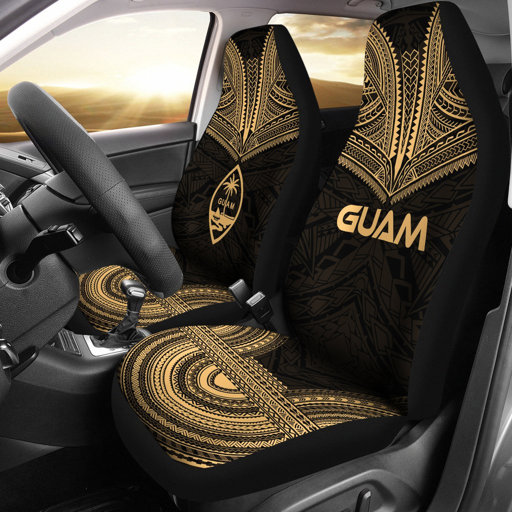 Guam Car Seat Cover Guam Coat Of Arms Polynesian Chief Tattoo Gold Version