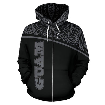 Guam All Over Zip Up Hoodie Micronesia Curve Grey Style