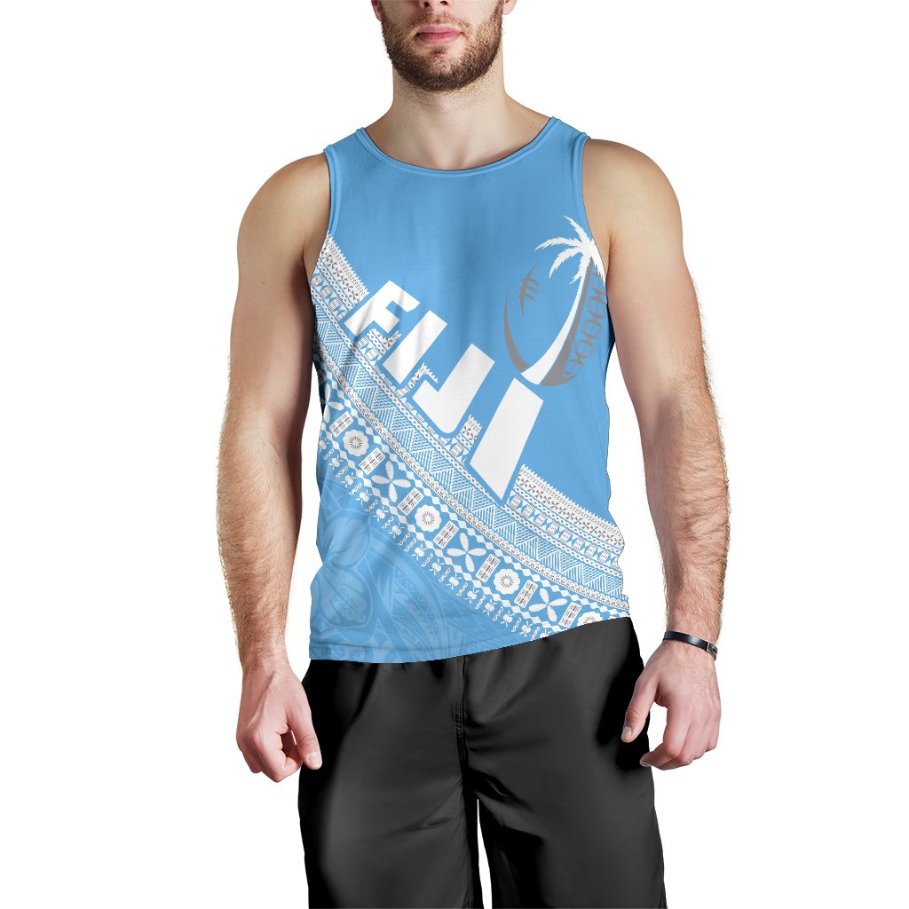 Custom Personalised Fiji Tapa Rugby Men Tank Top version Style You Win Blue