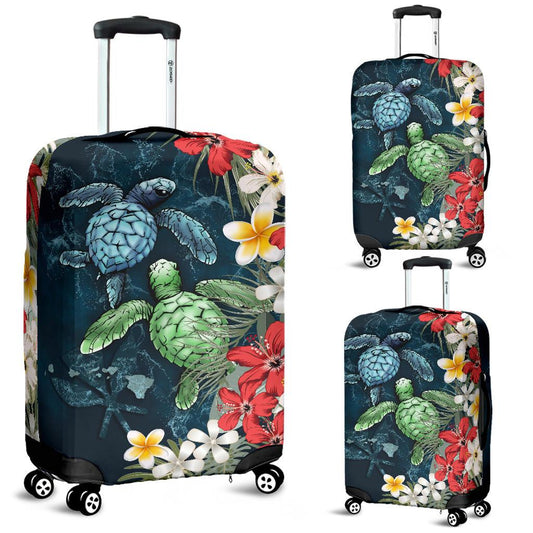 Kanaka Maoli Hawaiian) Luggage Covers Sea Turtle Tropical Hibiscus And Plumeria