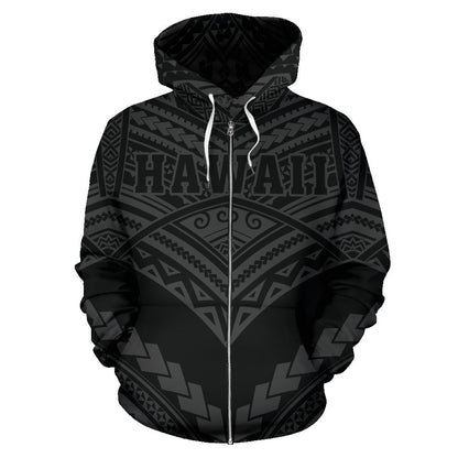 Hawaii Polynesian Tribal Zip-up Hoodie New Warrior Style Gray Color
