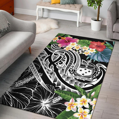 Polynesian Samoa Area Rug Summer Plumeria (Black)