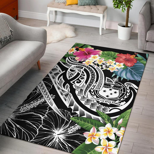 Polynesian Samoa Area Rug Summer Plumeria (Black)