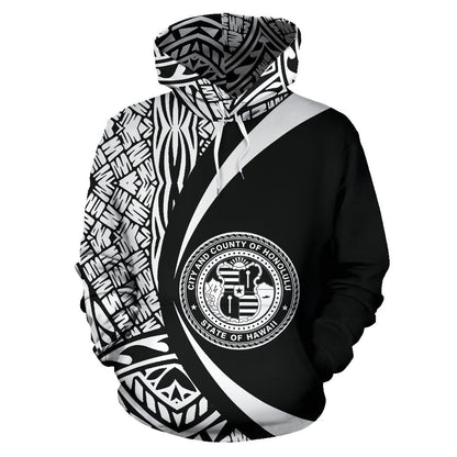 Honolulu Hawaii Polynesian Hoodie Circle Style White