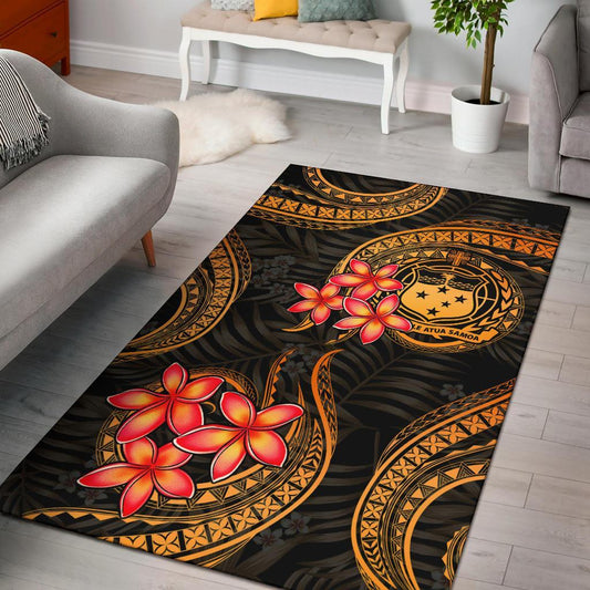 Samoa Polynesian Area Rug Gold Plumeria