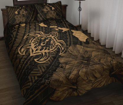 Hawaii Sea Turtle Is Swimming Toward Quilt Bed Set Gold