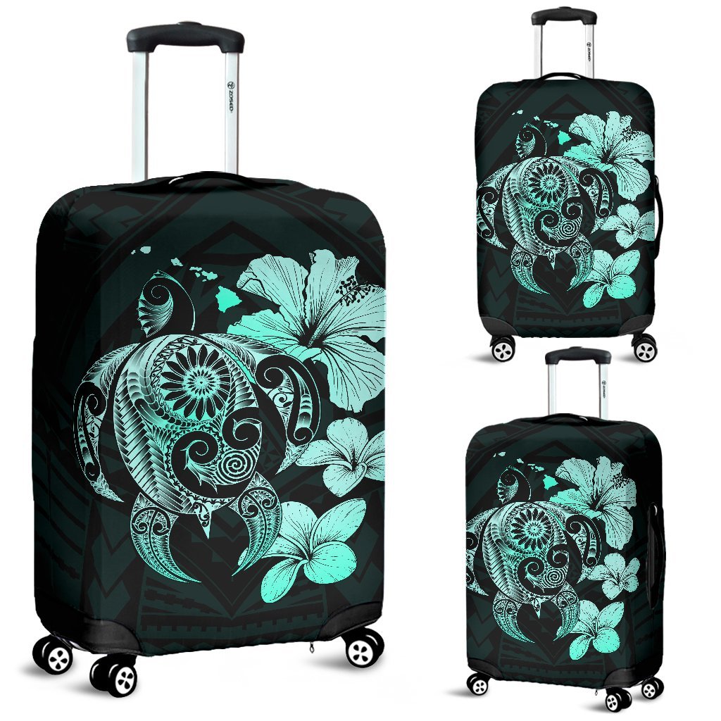 Hibiscus Plumeria Mix Polynesian Turquoise Turtle Luggage Covers