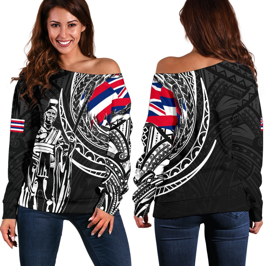Hawaii King Flag Polynesian Women's Off Shoulder Sweater Tity Style