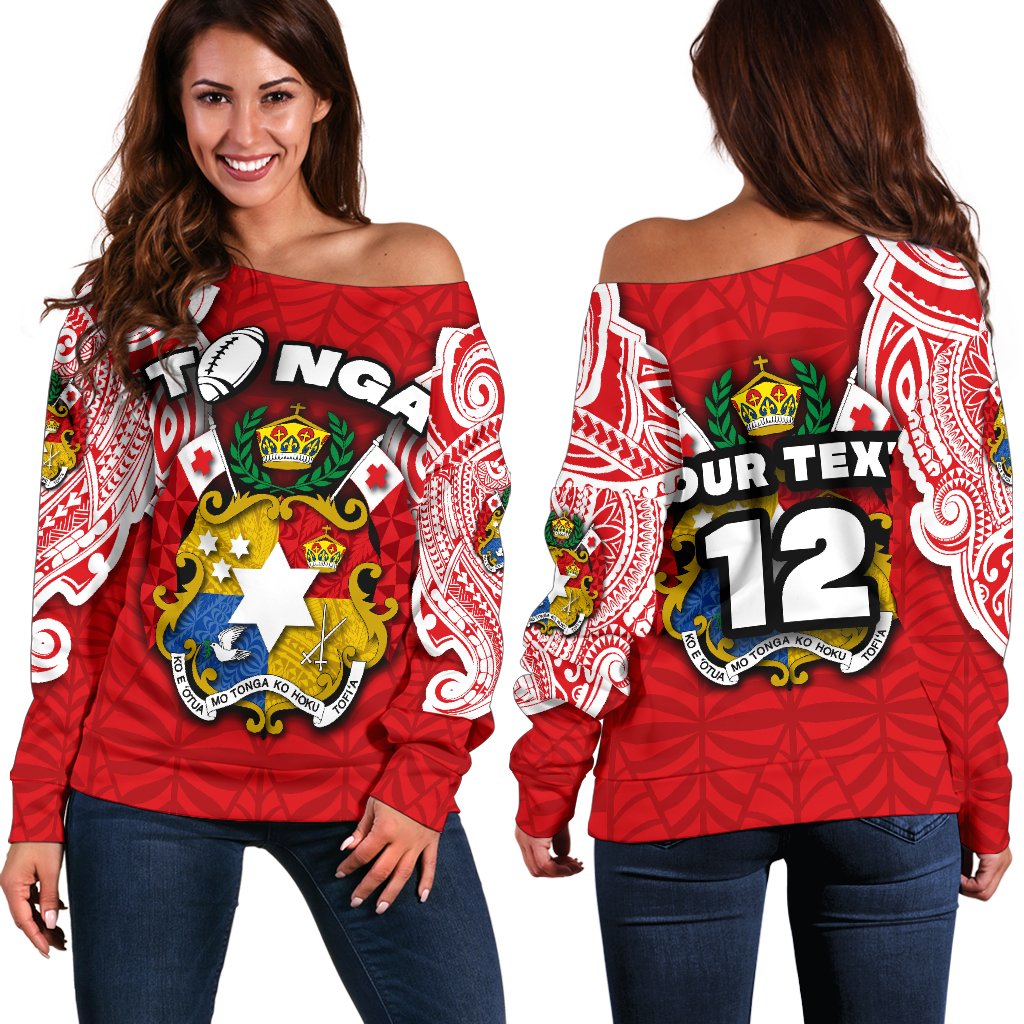 (Custom Personalised) Tonga Rugby Women's Off Shoulder Sweater Royal Style