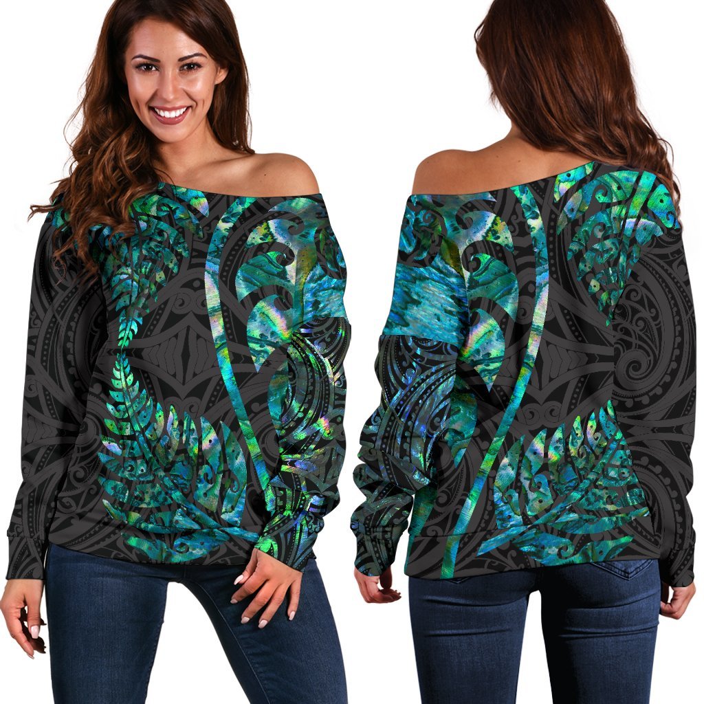 Aotearoa Maori Women Off Shoulder Sweater Silver Fern Koru Vibes