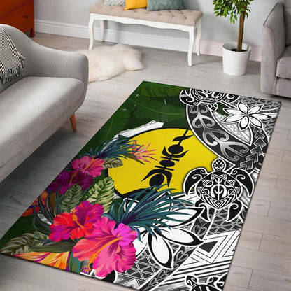 New Caledonia Area Rug White Turtle Plumeria Banana Leaf