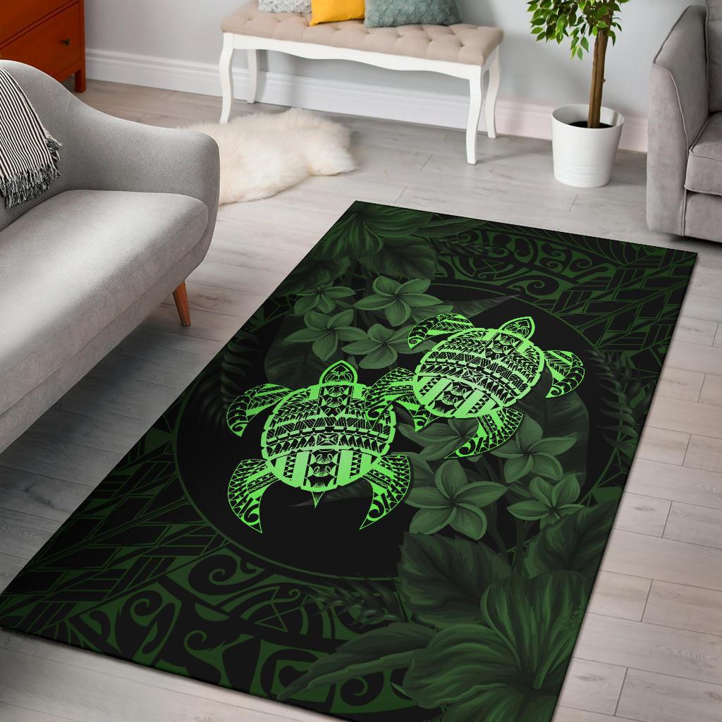 hawaii Rug Turtle Strong Pattern Hibiscus Plumeria Green AH