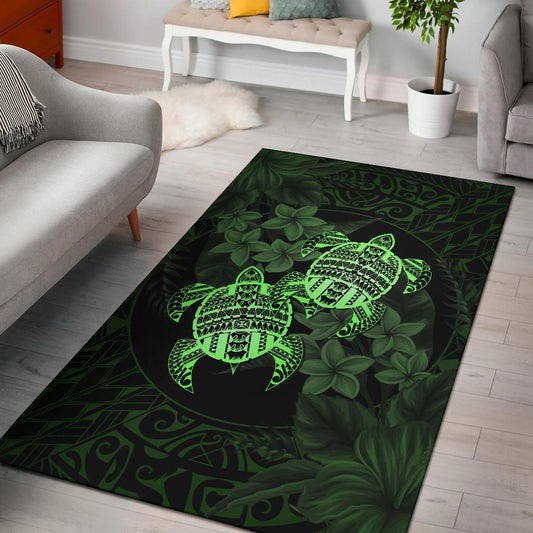 hawaii Rug Turtle Strong Pattern Hibiscus Plumeria Green AH