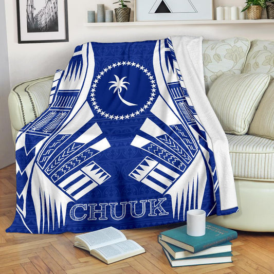 Chuuk States Premium Blanket Blue Tattoo Style