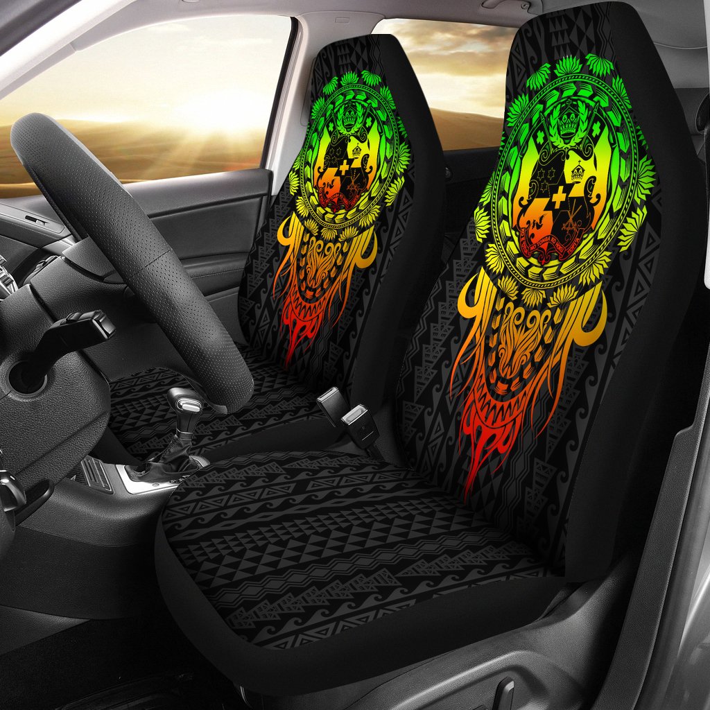 Tonga Polynesian Car Seat Covers Tattoo Pattern With Seal Reggae