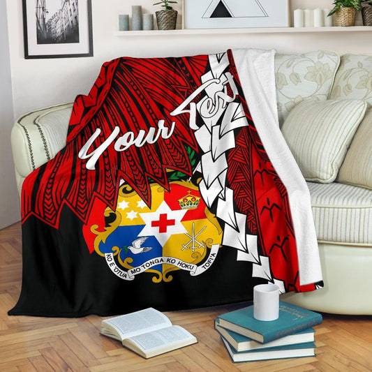 Tonga Polynesian Custom Personalised Premium Blanket Tribal Wave Tattoo Flag Color