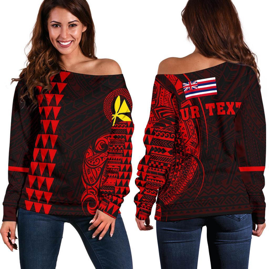 Hawaii Kanaka Polynesian Personalized Women's Off Shoulder Sweater Red