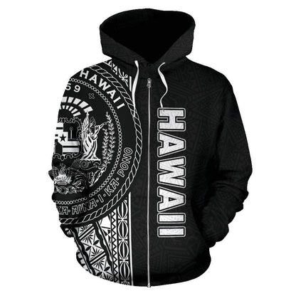 Polynesian Hawaii Zip Up Hoodie White Line