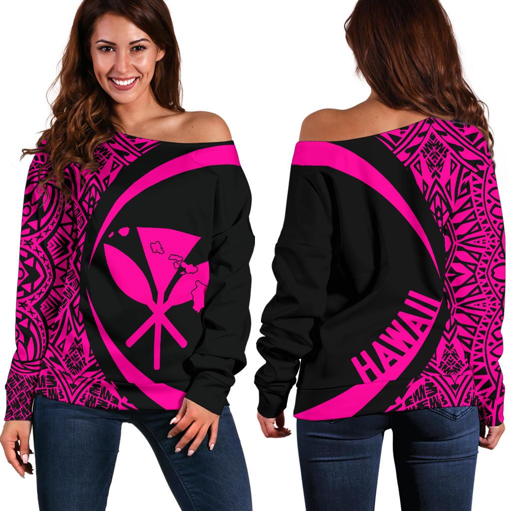 Kanaka Hawaii Map Pink Polynesian Off Shoulder Sweater Circle Style