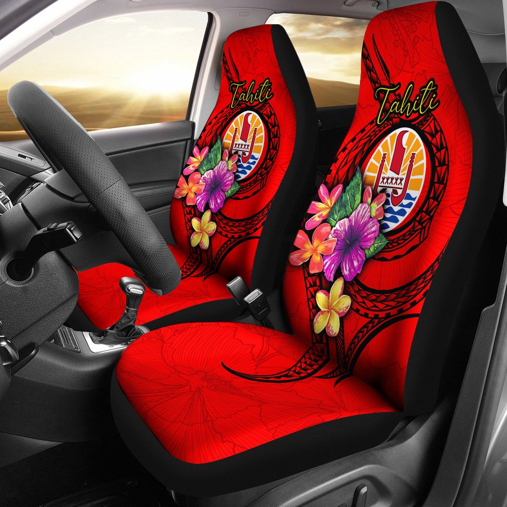 Tahiti Polynesian Car Seat Covers Floral With Seal Red