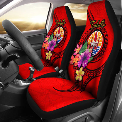 Tahiti Polynesian Car Seat Covers Floral With Seal Red