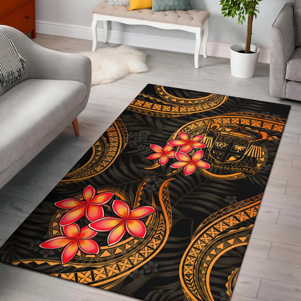Fiji Polynesian Area Rug Gold Plumeria Crest