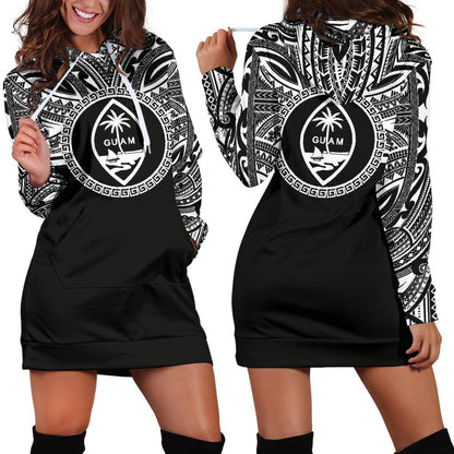 Guam Women Hoodie Dress Guam Coat Of Arms Polynesian Black Color