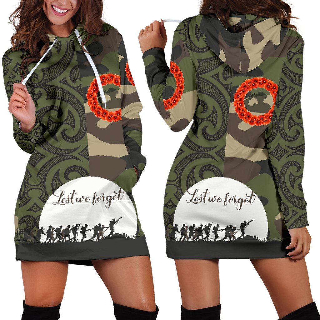 Anzac Maori Women Hoodie Dress Camo Lest For Get