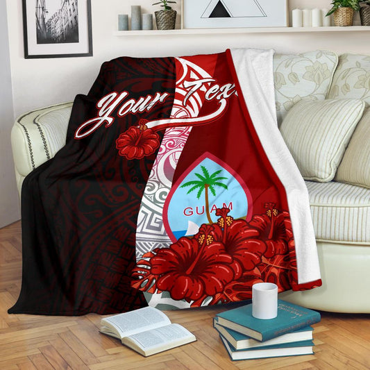 Guam Polynesian Custom Personalised Premium Blanket Coat Of Arm With Hibiscus