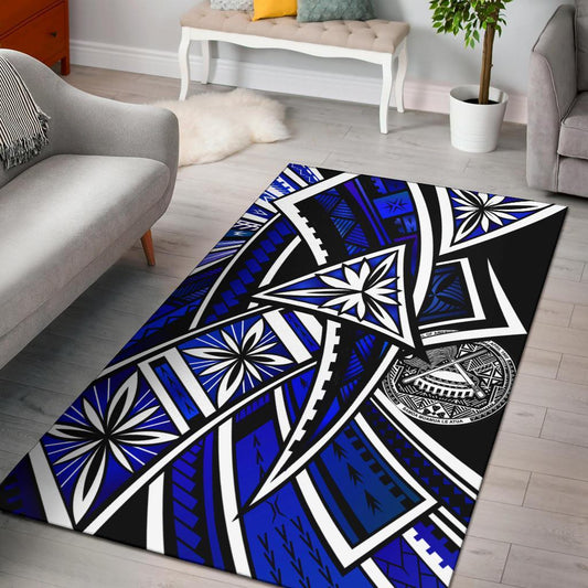 American Samoa Area Rug Tribal Flower Special Pattern Blue Color
