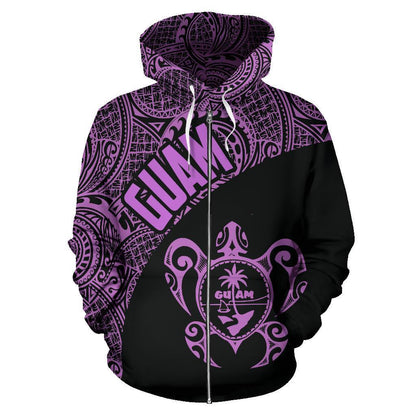 Guam Hoodie Guam Coat Of Arm In Turtle Polynesian Tattoo Purple Th9