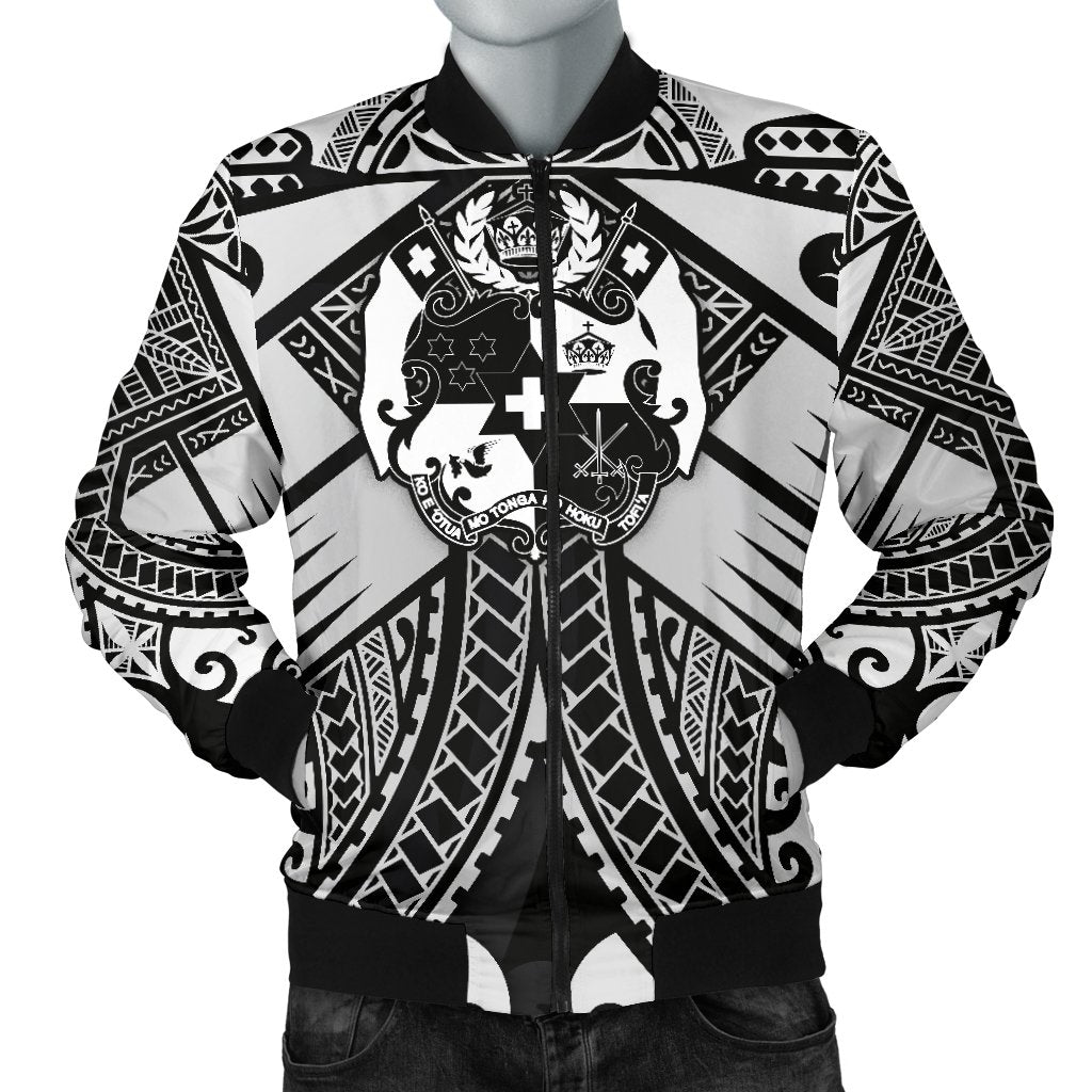Tonga Polynesian Men's Bomber Jacket Tonga White Seal with Polynesian tattoo
